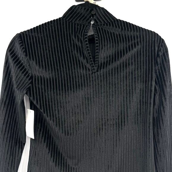 Chelsea Womens Black Velvet Corduroy Buttoned Mock Neck Top - Picture 7 of 9